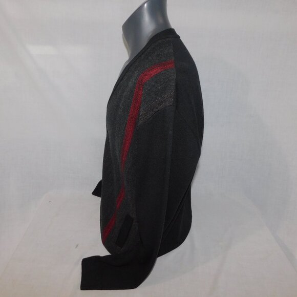 VTG Gran Sasso Mens 2XL Wool Blend Gray Red Grandpa Button Cardigan Sweater - Picture 11 of 12